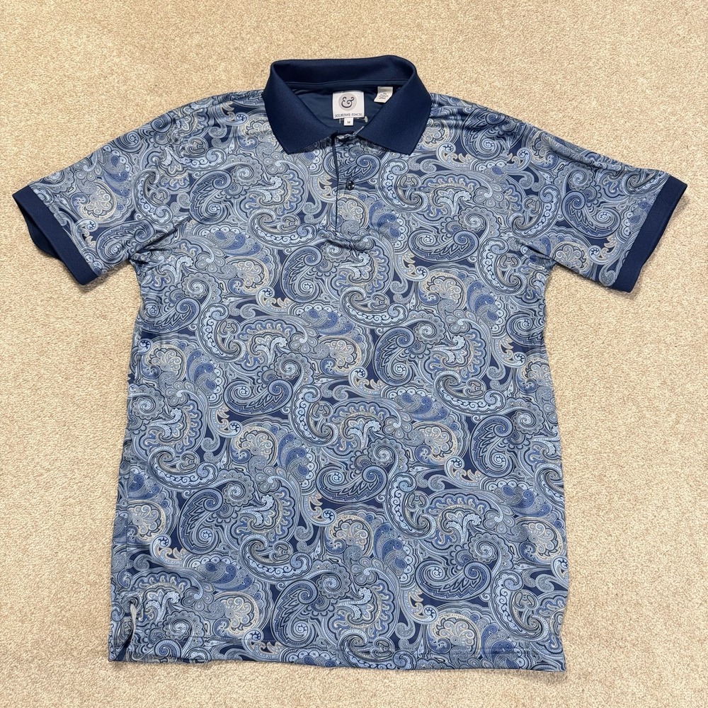Kilburne Finch Polo Shirt Medium Mens Golf Blue Paisley Stretch Performance NWOT